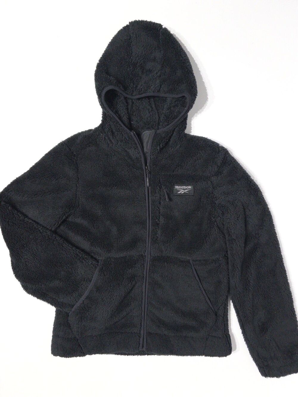 Reebok Soft Sherpa Fleece Full Zip Jacket Black Pockets Women Size M (A4)